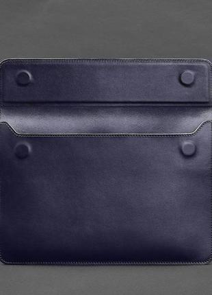 Набор кожаный темно-синий косметичка, чехол для ноутбука8 фото