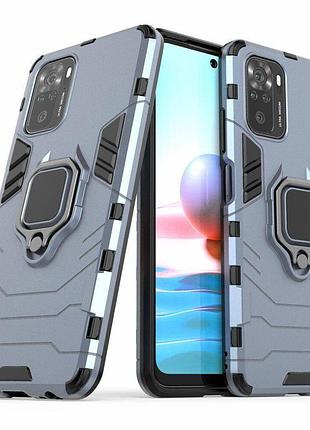 Чохол fiji ring для xiaomi redmi note 10 / note 10s броньований бампер з кільцем темно-синій