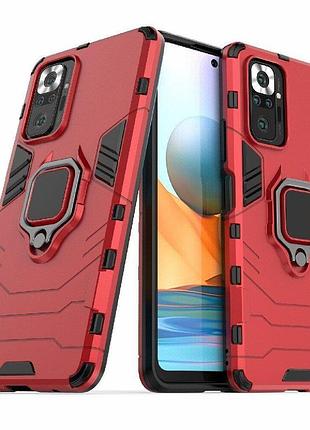 Чохол fiji ring для xiaomi redmi note 10 pro броньований бампер з кільцем червоний