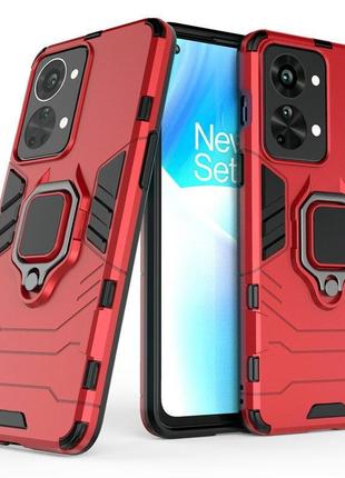 Чехол fiji ring для oneplus nord 2t бронированный бампер с кольцом подставкой красный