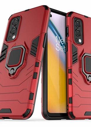 Чехол fiji ring для oneplus nord 2 5g бронированный бампер с кольцом красный