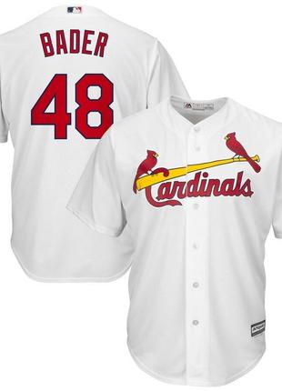 Мужская официальная классная базовая майка st. louis cardinals harrison bader majestic white home