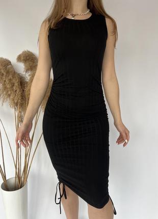 Shein актуальна міні сукня в рубчик по фігурі на затяжках трендове міді плаття на шнурівці на зав’язках сарафан туніка7 фото