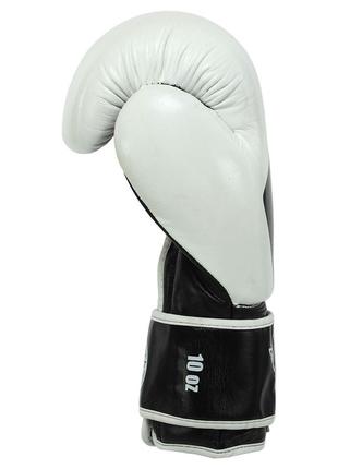 Рукавиці боксерські шкіряні на липучці zelart contender 2.0 (10,12,14 oz) vl-8202 білий-сірий4 фото