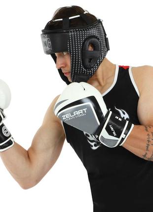 Перчатки боксерские кожаные на липучке zelart contender 2.0 (10,12,14oz) vl-8202 белый-серый8 фото