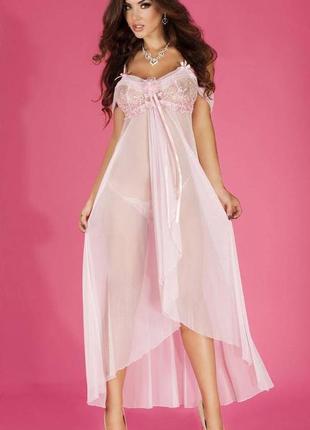 3716 peignoir long gown рожевий довгий пеньюар chilirose1 фото