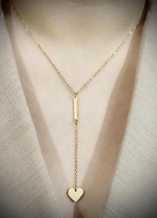 Купити довгий ланцюжок краватка медична нержавіюча сталь серце підвіска галстук медзолото сердечко золотиста підвіска