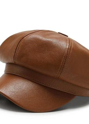 Осінньо-зимовий шкіряний восьмикутний капелюх / жіночий берет в британському стилі в стилі ретро