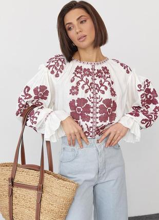Вышиванка женская с цветочной вышивкой крестиком, вышиванка, рубашка с вышивкой, вышитая рубашка с цветами1 фото