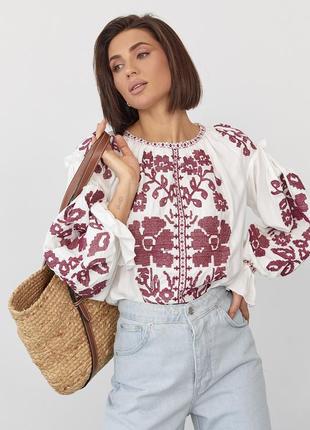 Вышиванка женская с цветочной вышивкой крестиком, вышиванка, рубашка с вышивкой, вышитая рубашка с цветами2 фото