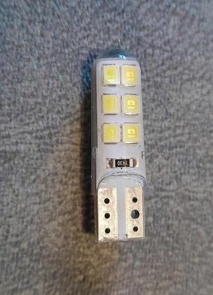 Лампа led 12v t10 (w5w) 12smd 2835 силікон 100lm білий