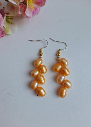 Натурвльный жемчуг серьги сережки натуральні перли