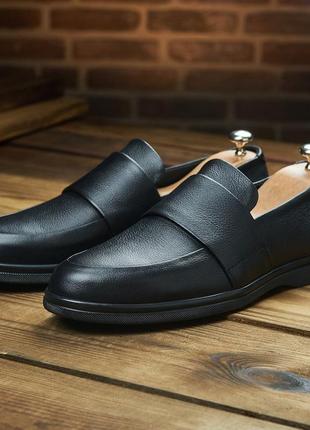 Молодіжні туфлі лофери edge з натуральної шкіри в чорному кольорі, мужские кожаные туфли лоферы6 фото