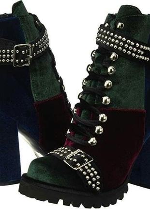 Оксамитові черевики на каблуку масивні ботінки  jeffrey campbell  бархатные готические ботинки с заклёпками мастичные ботинки на шнуровке ботильоны