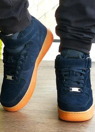 Кроссовки n!ke высокие синие женские форсы замшевые найки (размеры: 37,38,39,40,41)