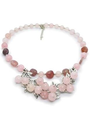 🌸🌟нежное колье ягодная ветвь розовый и клубничный кварц