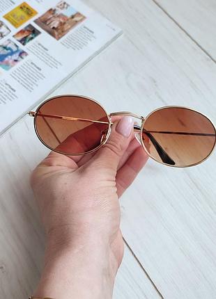 Очки коричневые солнцезащитные овалы, солнечные очки узкие женские мужские коричневая линза овал2 фото