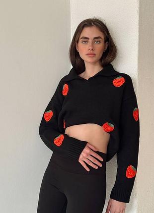 Теплая кофта с вышитыми клубниками🍓 2