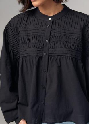 Хлопковая блузка на пуговицах расширенного фасона6 фото
