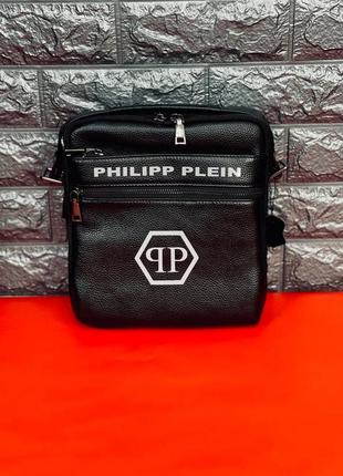 Мессенджер мужской phillip plein через плечо черный из натуральной кожи месенджер филип плейн4 фото