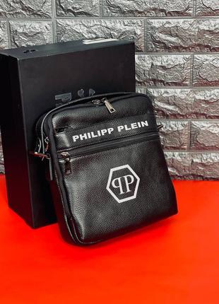 Мессенджер мужской phillip plein через плечо черный из натуральной кожи месенджер филип плейн1 фото