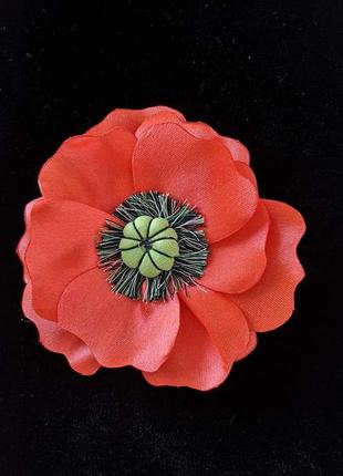 Распродажа брошка брошь атласный цветок мак ручная работа handmade лента атлас1 фото