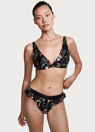 Сексуальні шовкові стринги з рюшами квіткові washable silk ruffle high-leg thong