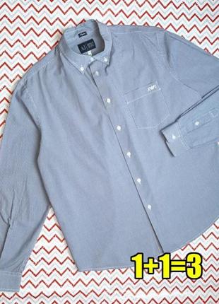😉1+1=3 фирменная мужская сине-белая рубашка armani jeans, размер 50 - 52