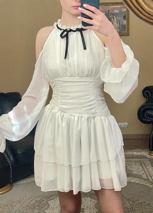 Платье белое / драпирование ткань шифон3 фото