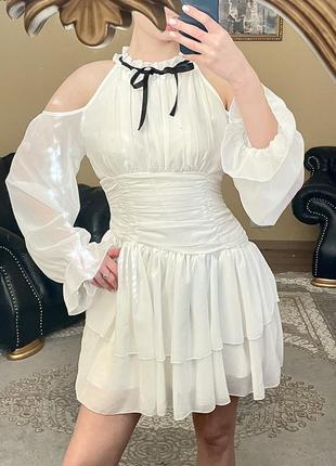 Платье белое / драпирование ткань шифон5 фото