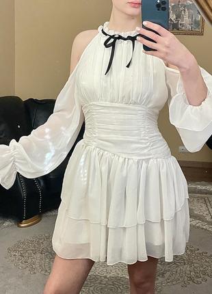 Платье белое / драпирование ткань шифон7 фото
