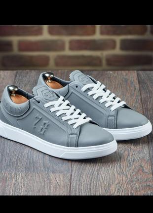 Чоловічі кеди plein в сірому кольорі з натуральної шкіри, мужские кожаные кеды