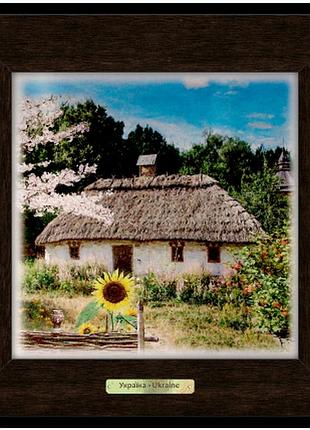 Декоративная картина металл/дерево "україна" - "хата з соняшником"