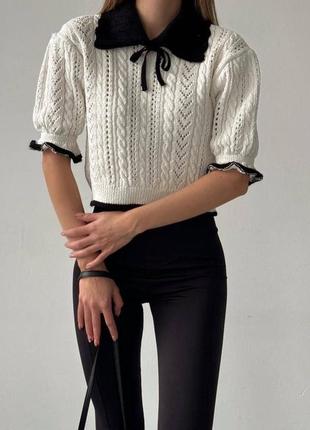 Жіноча незвичайна кофтинка светр з коміром вʼязаний якісний турецького виробництва5 фото
