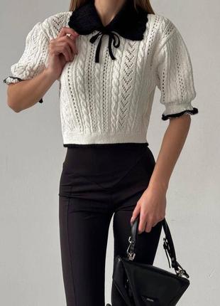 Жіноча незвичайна кофтинка светр з коміром вʼязаний якісний турецького виробництва4 фото