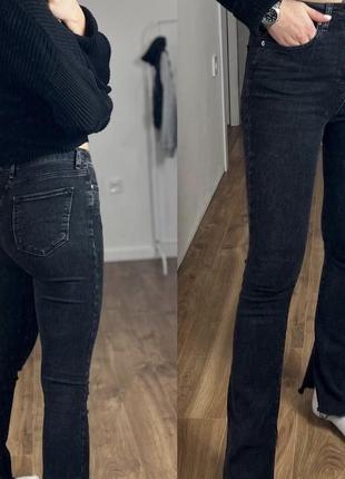 Zara mango cos h&m в наличии женские черные базовые джинсы с размерами размер 32/34 в наличии на средней посадке