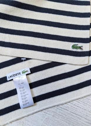 Шарф lacoste длинный полосатый натуральный с шерстью в полоску оригинальный подарок6 фото