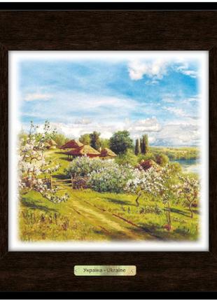 Классическая деревянная картина "україна" - "хутір з яблуневим цвітом"