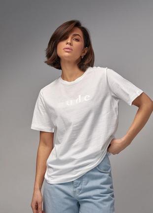 Жіноча футболка з вишитим написом3 фото