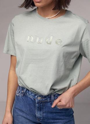 Жіноча футболка з вишитим написом7 фото