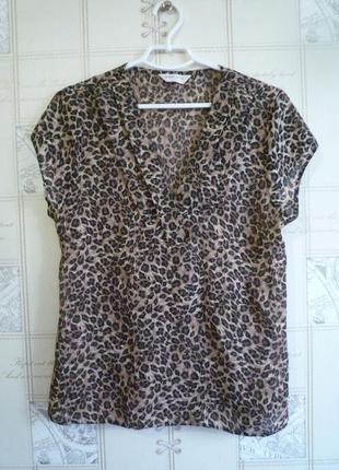 Bonmarche красивая шифоновая блуза, блузка короткий рукав, принт леопардовый1 фото