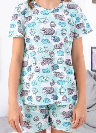 Гарна легка піжама бавовняна шорти і футболка,гарна піжама,комплект для дівчинки (підлітковий)