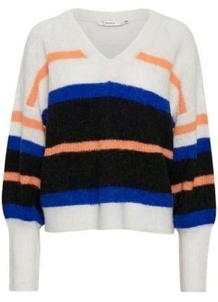 Оригинальный базовый шерстяной свитер gestuz sweater, белая талая кофта, в полоску, полосатый джемпер, шерстяной, теплый осенний зимний овечий