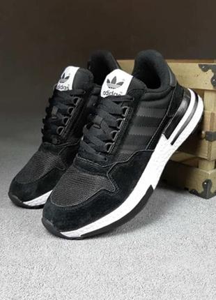 Легкі спортивні чоловічі кросівки adidas zx 500 rm / адідас чорні взуття для спорту / тренувань на весну , літо , демісезонні