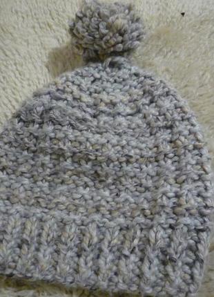 Handmade тёплая шапка шапочка шерсть акрил меланж с помпоном бубоном hand made6 фото