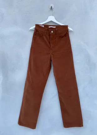 Джинсы велюровые брюки левис levi's ribcage straight leg corduroy brown jeans 25x299 фото