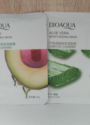 Тканинні маскі для обличчя bioaqua aloe vera 25 г та avocado 25 г