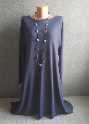 Трикотажное платье-трапеция из вискощы темно-синего цвета 46-48 размера9 фото