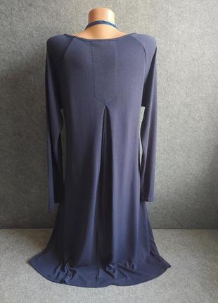 Трикотажное платье-трапеция из вискощы темно-синего цвета 46-48 размера3 фото