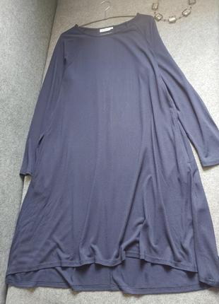Трикотажное платье-трапеция из вискощы темно-синего цвета 46-48 размера4 фото